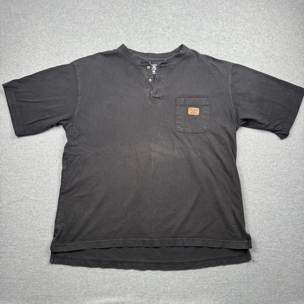 Walls Workwear Mens Size XL Brown Short Sleeve Button Up Henley T-Shirt
